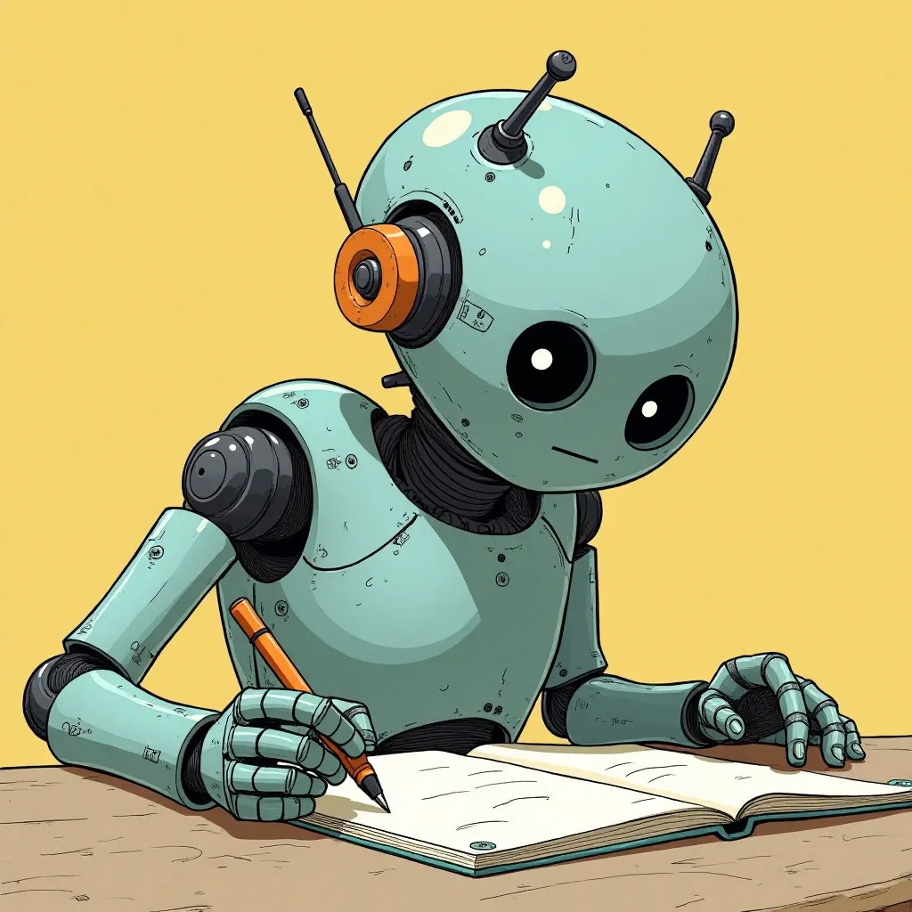 A robot typing on a typewriter